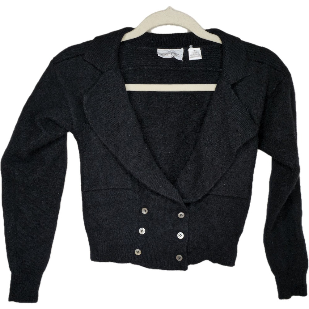 Ellen Tracy Lambswool Button Cardigan Sweater Cover Up Black Small Vintage